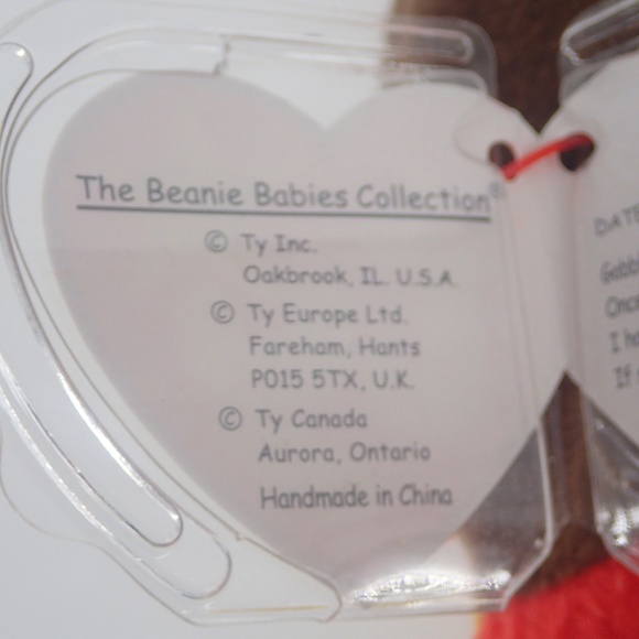 TY Beanie Baby GOBBLES TURKEY Rare Retired Vtg Birthday Nov 27 1996 Tag Error - Picture 12 of 15